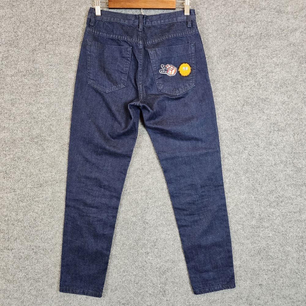 Glamorous Dark Blue Straight Leg Jeans with Colorful Patches - Picture 2 of 7